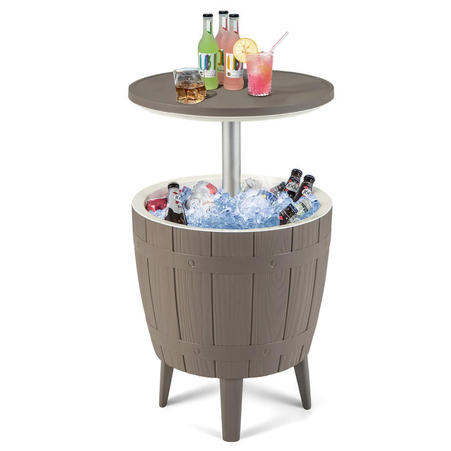 Tangkula 10 Gallon Cooler Bar Table w/ Telescopic Tabletop 3-in-1 Coffee Table Ice Bucket