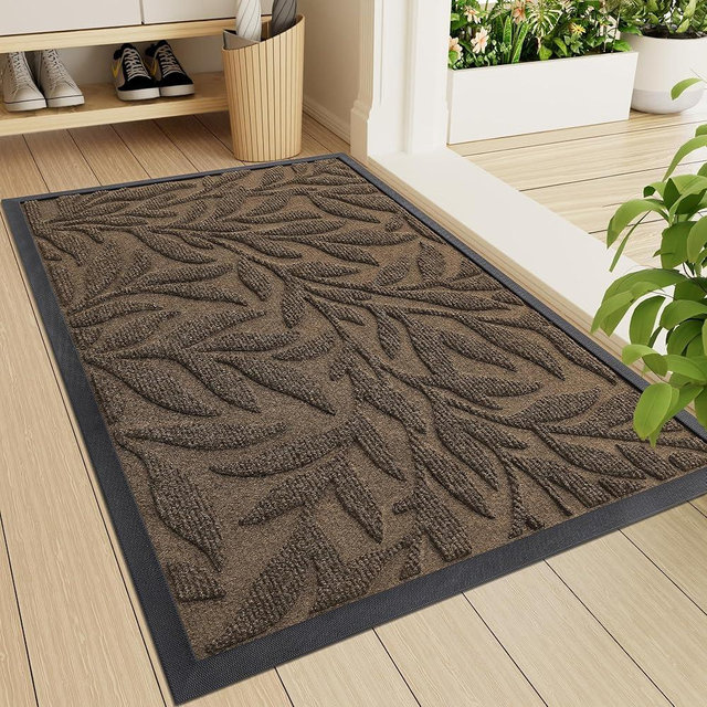 Smiry Front Door Mat Indoor Outdoor Entrance, Heavy Duty Natural Rubber, Trap Dirt and Moisture, Non-Slip Doormats, Low Profile, Easy Clean Patio Porch Entryway Mat, 29.5x17,Mix Brown