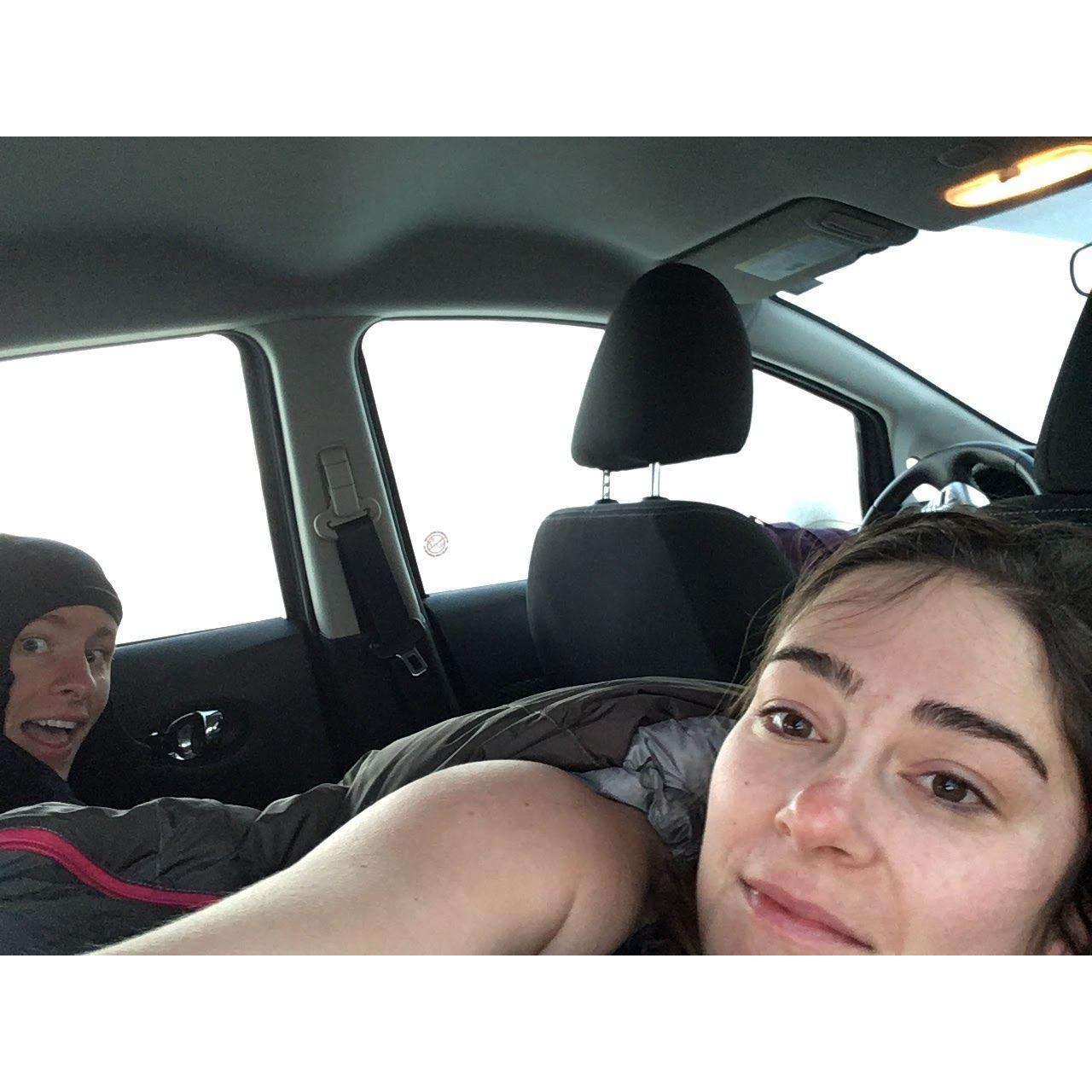 Sleeping in a rental compact car in the middle of nowhere on the way to Red Rocks.