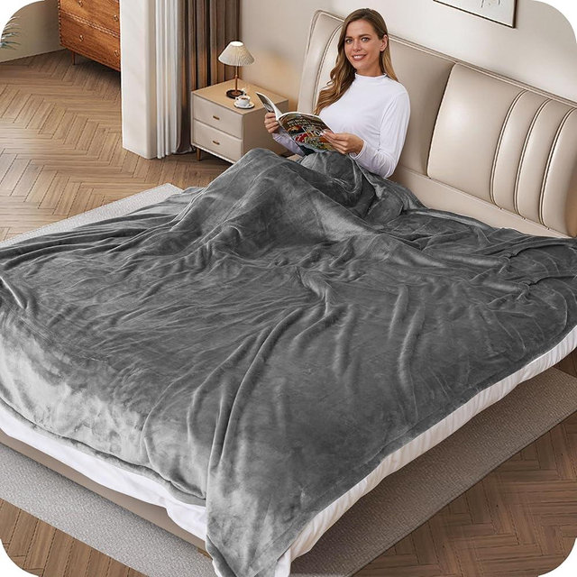 SUNNY HEAT Electric Blanket 72"x84" Full Size Cozy Warm Flannel Heated Blanket with 4 Heating Levels & 10 Auto Off, Comfort Heating Blanket, for Bed & Office, Light Gray