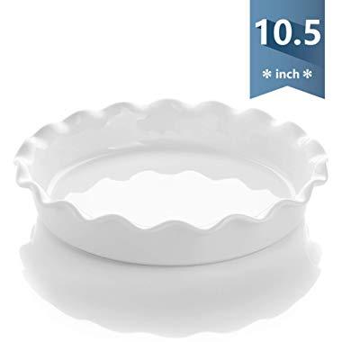 Sweese 518.101 Porcelain Pie Pan Round Pie Plate Baking Dish with Ruffled Edge, 10.5 Inches, White
