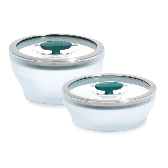 Anyday Microwave Cookware Set | 4 Piece Medium Starter Set | Plastic-free | Made from Borosilicate Glass | Microwave Steamer for Cooking | Microwave Safe Mixing Bowls | Vegetable Steamer | Food Storage Container
