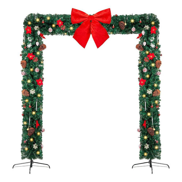 VINGLI 8FT Christmas Archway, Pre Lit Holiday Arch Decor with 350 LED Lights & 1650 Branch Tips, Flat Top PVC Arch for Outdoor Garden Arch, Party Wedding & Holiday Decor
