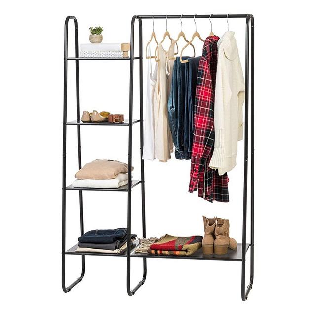 IRIS USA PI-B6 Garment Rack with Metal Mesh Shelves, Black