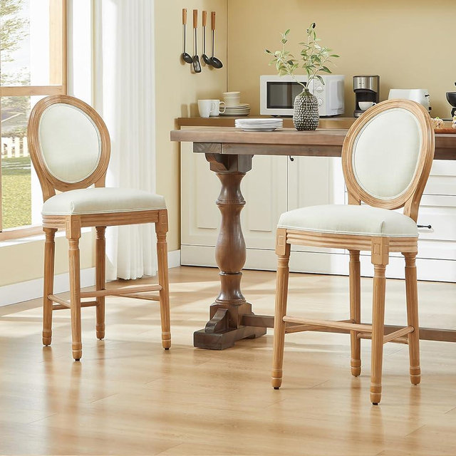 Virabit Counter Height Bar Stools Set of 2, French Country Bar Stool with Solid Wood Frame and Upholstered Seating, Vintage Bar Chair