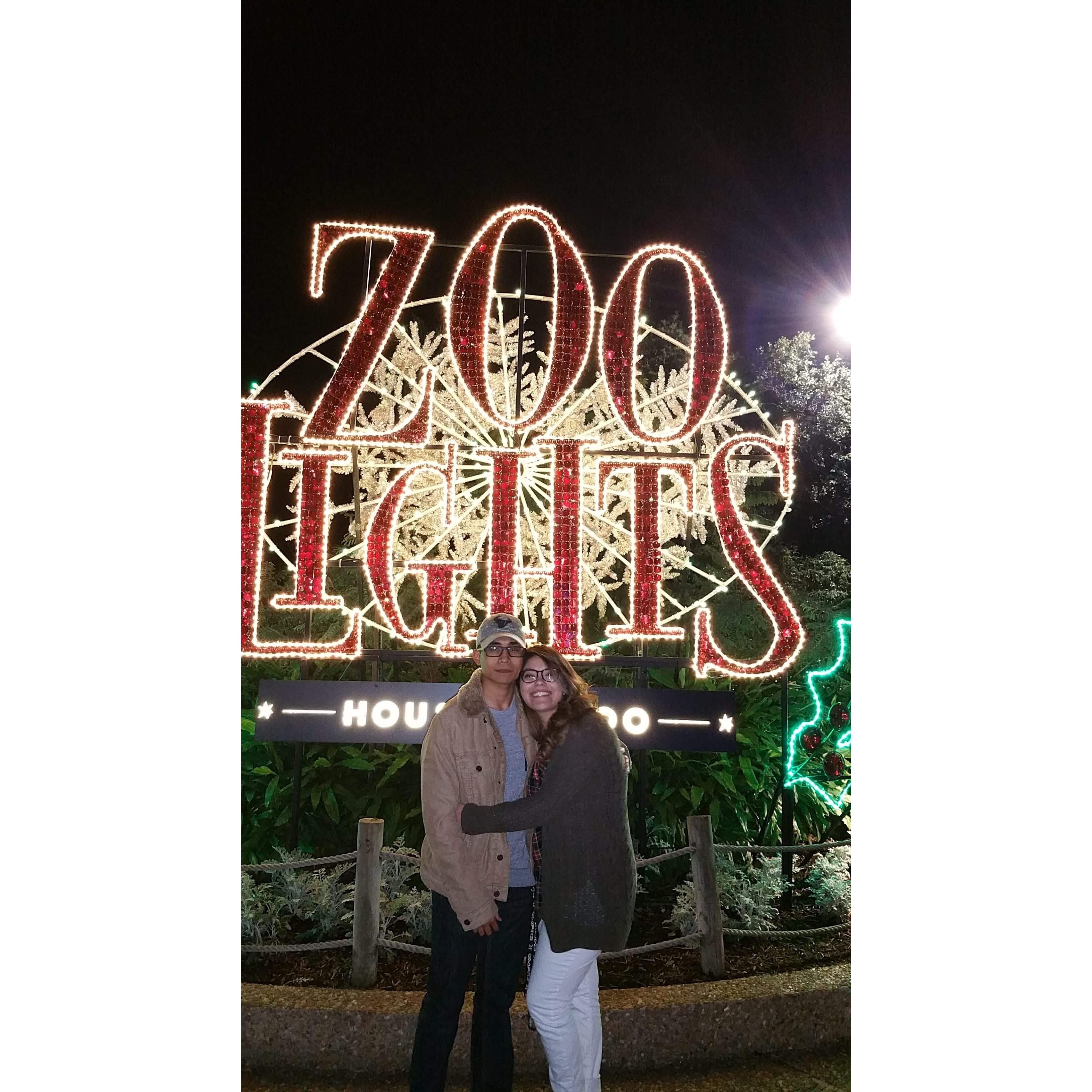 One of our first dates, the magical lights of the Houston Zoo