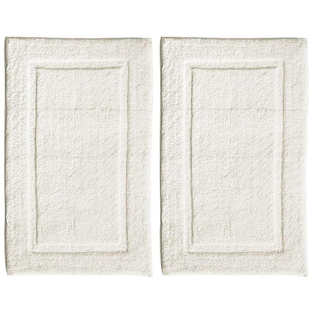mDesign 100% Cotton Bath Mat - Soft Hotel-Style Rectangular Bathroom Floor Rug - Plush, Water Absorbent Cloth Bathmat for Outside Bathtub/Shower, Machine Washable Cotton Bath Rug, 2 Pack, Natural/Tan