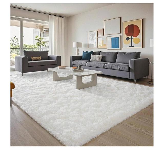 Soft Shag Area Rug 6x9 for Living Room or Bedroom, Fluffy Non-Slip Plush Carpet, Cozy Fuzzy Indoor Rug White 8x10 ft/240x300 cm/96x120 in