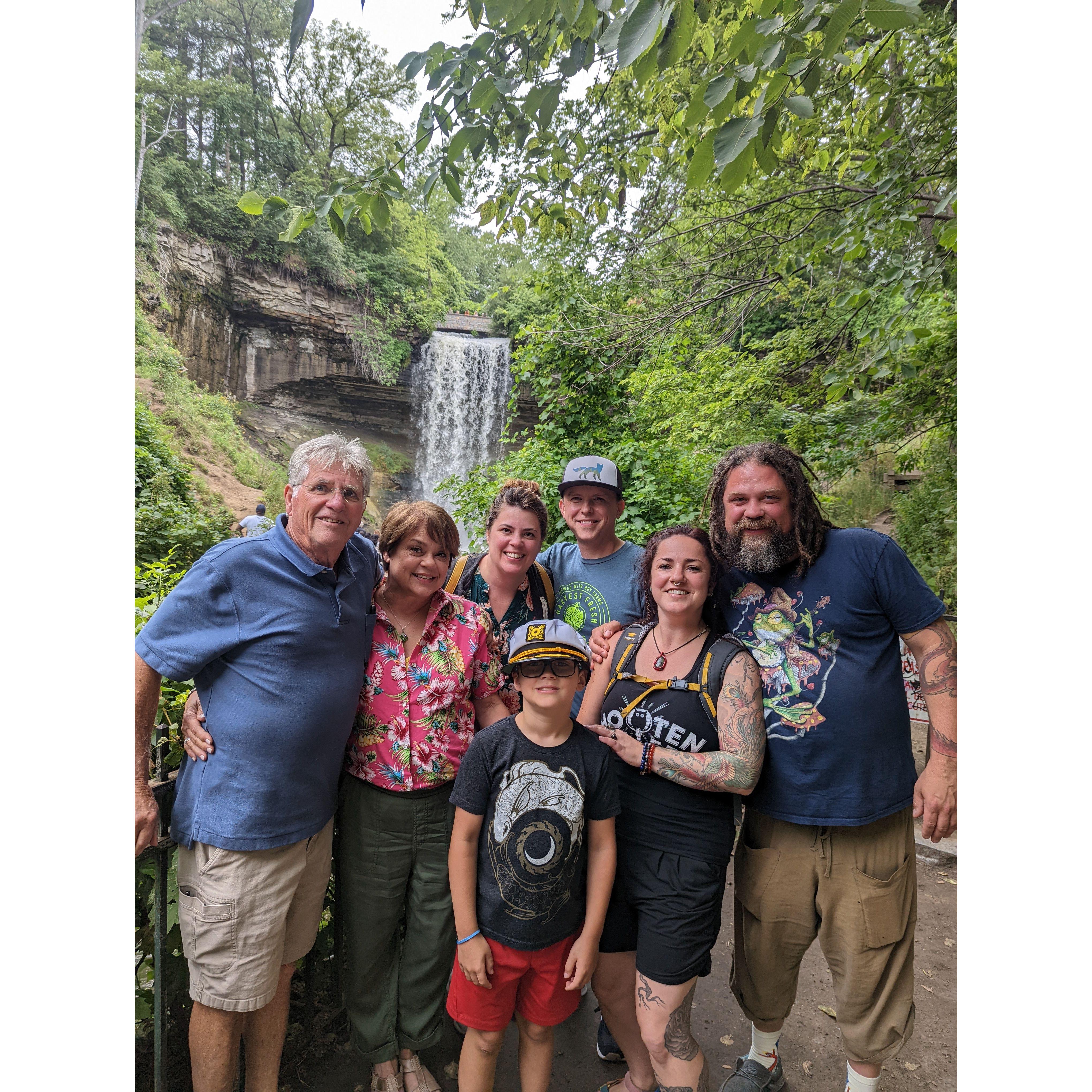 Abbe's family at the Minnehaha Falls.