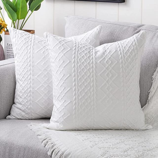 YAERTUN Pack of 2 Super Soft Decorative Throw Pillow Covers Square Cushion Cases Pillowcases for Couch Sofa Bedroom Car Modern Embossed Patterned,18 x 18 inch,White