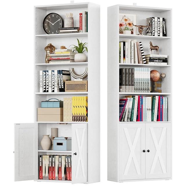 IRONCK Industrial Bookshelves and Bookcases with Doors Set of 2 Floor Standing 6 Shelf Display Storage Shelves 70 in Tall Bookcase for Home Office, Living Room