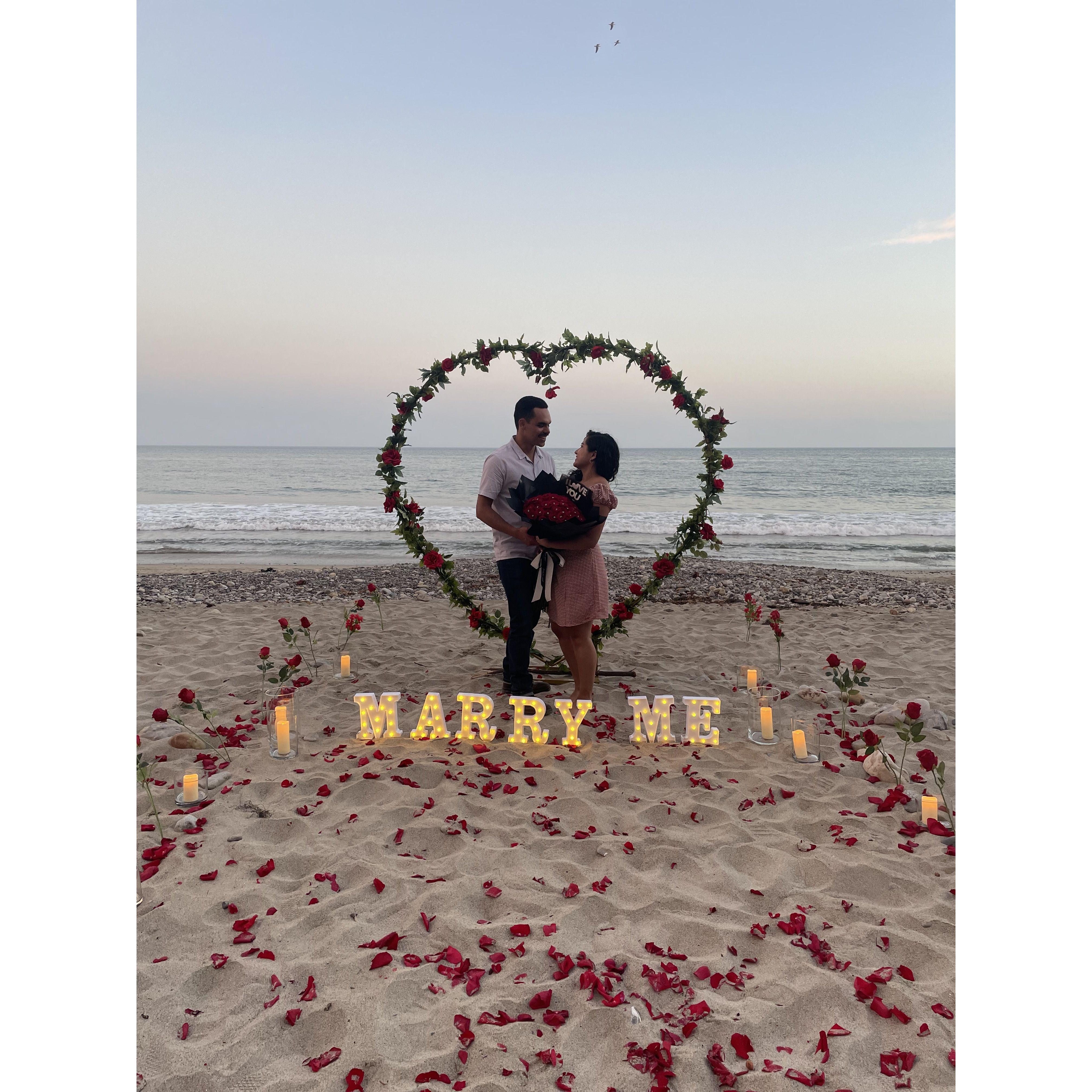The proposal cont. at Matador State Beach in Malibu