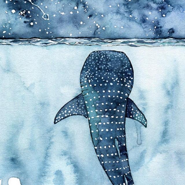 Watercolor Painting, Whale Shark Painting, Whale Painting, Whale Print, Whale Art, Whale Print, Beach Decor, Print titled, "Stars Collide"