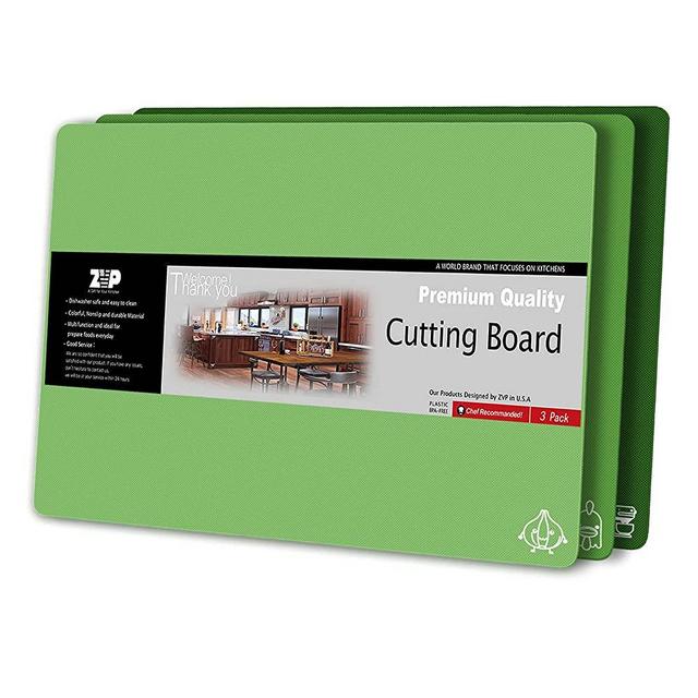 ZVP Flexible Plastic Cutting Board Set of 3 Gradient Color, Colorful Chopping Boards, BPA Free Mats, Non Slip, Dishwasher Safe, 15×12 Inch, Green Multi-Color