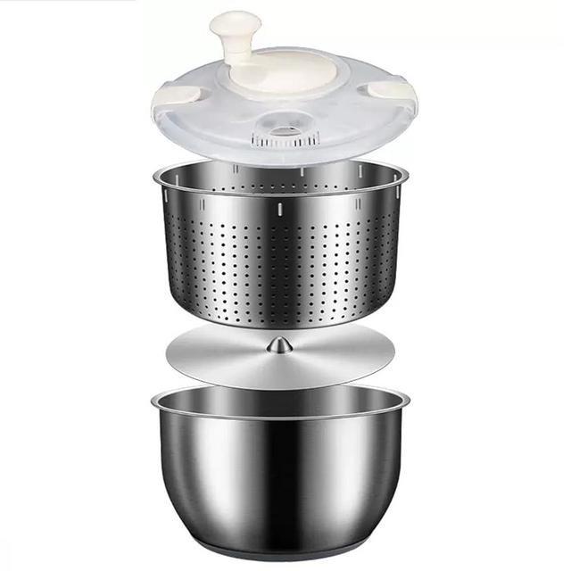 6L Salad Spinner, Stainless Steel Large Vegetable Washer, Large Vegetable Washer with PP Lid for Fruits, Pasta, and Fries