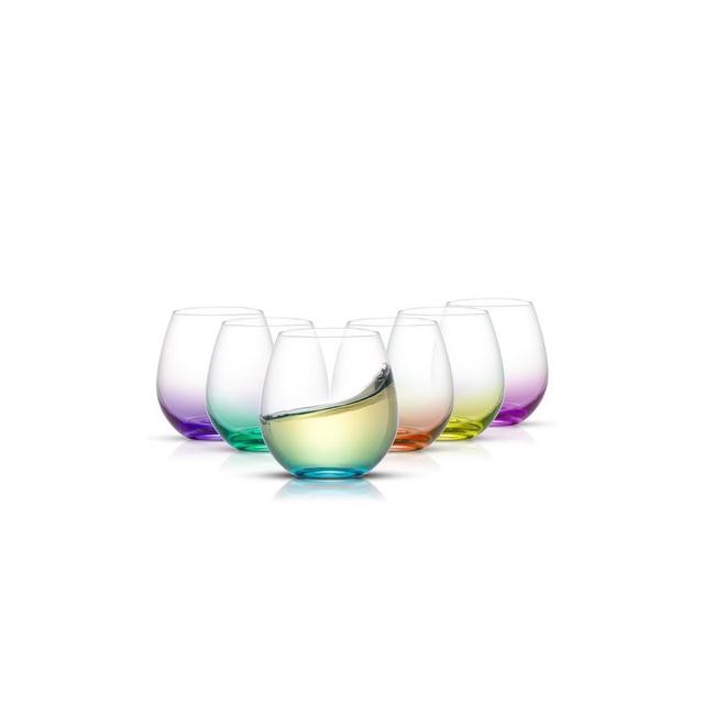 JoyJolt Hue Colored Stemless Wine Glass-Set of 6 Colorful Red or White Wine Drinking Glasses- 15 oz