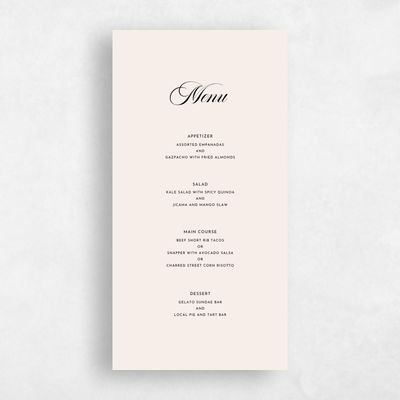 Beige Wedding Menu - Wilmington