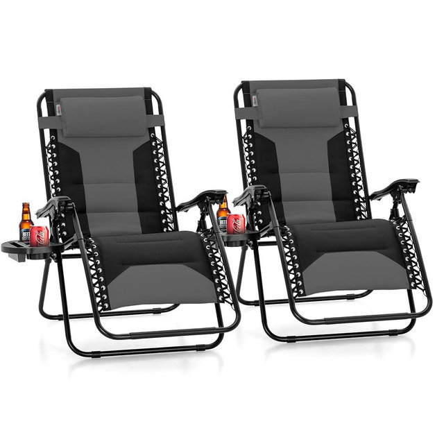 Sophia & William Oversized XL Zero Gravity Recliner Chair Set of 2 Padded, Folding Reclining Lounge Chair with Wide Armrest and Cup Holder, Support 400 LBS, Black
