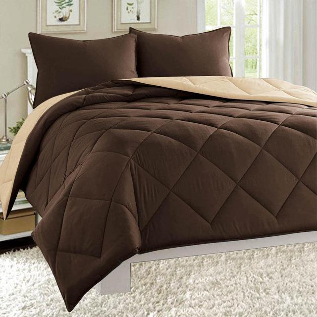 Dayton Queen Size 3-Piece Reversible Comforter Size Brown & Taupe