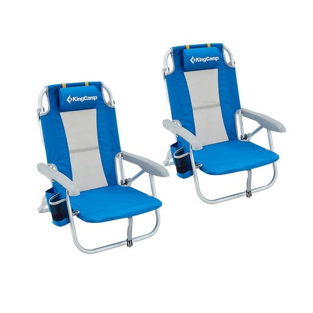 KingCamp Backpacking Beach Chair, Elastic 3 Position Aluminium Sand Recline Low seat with Cup Holder,Straps,Carry Bag for Outdoor Camping Concert Festival, Adjustable Back, Blue - 2 Pack