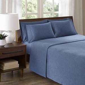 Comfort Spaces - Ultra Soft Cotton Blend Jersey Knit Sheet Set - 6 Piece - Navy - Queen Size - Includes 1 Fitted Sheet, 1 Flat Sheet and 4 Pillow Cases