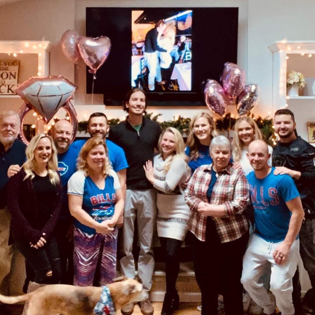 Friends and family getting together to celebrate our engagement