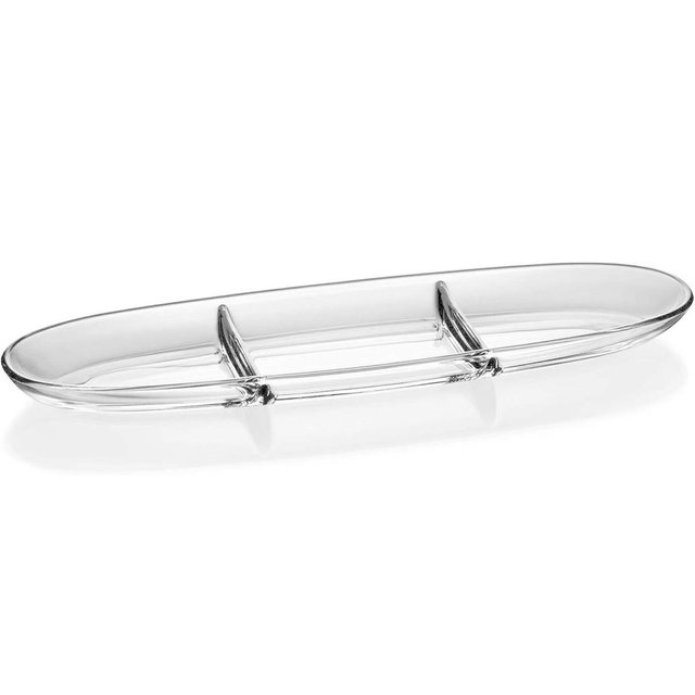 Barski - European Quality - Glass - Three Sectional Tray - Platter - Relish Dish - 16" Length - Made in Europe