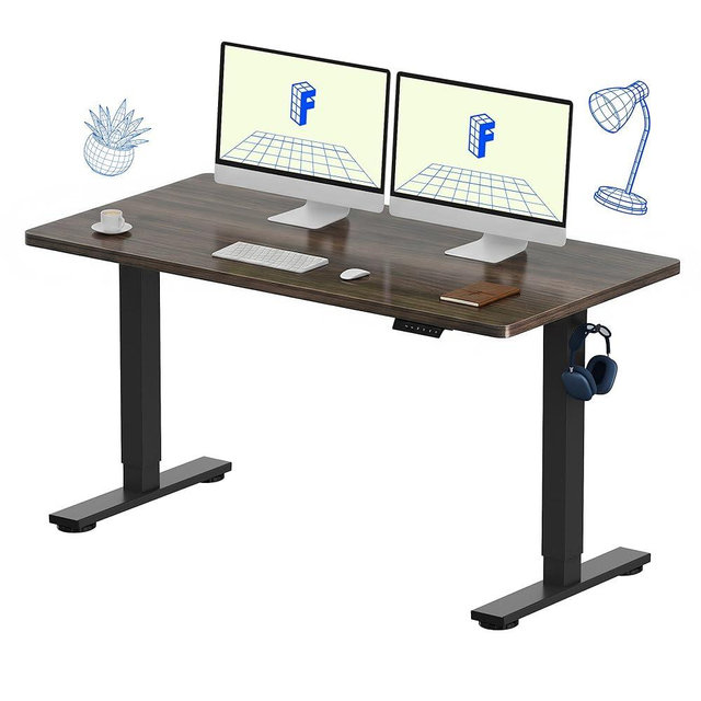 FLEXISPOT EN1 One-Piece Standing Desk, Electric Adjustable with 4 Memory Presets, 176 LBS Capacity, Stable & Quiet, Seamless Desktop for Home Office & Dual Monitors, 55"x28" Black Walnut