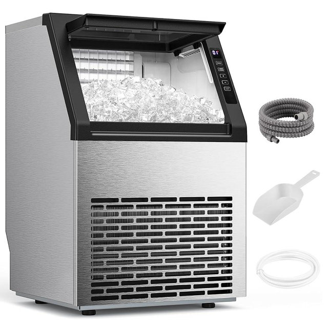 Commercial Ice Machine, 80 lbs/24H, 36 Cubes in 15 Mins, 28lbs Storage Capacity, Under Counter Ice Maker with 24 Hours Timer & LCD Panel, Freestanding Ice Machine for Bar, Cafe, Small Business