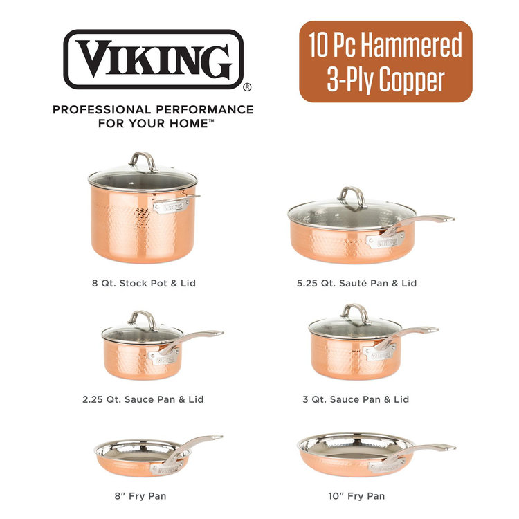 Viking, 3-Ply Hammered Copper Clad 10-Piece Cookware Set | Zola