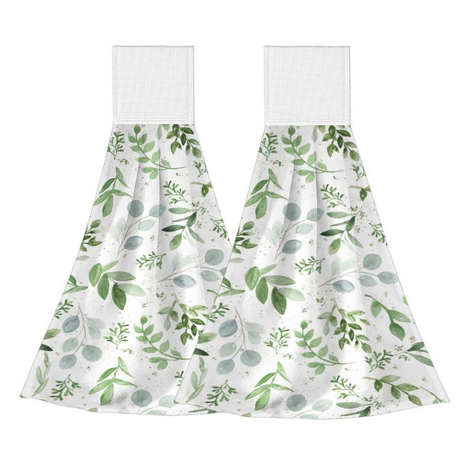 Vodbne Sage Green Kitchen Hand Towels with Hanging Loops Absorbent Dish Oven Towel, Fast Drying Hanging Towels Spring Decor for Home Kitchen Bathroom