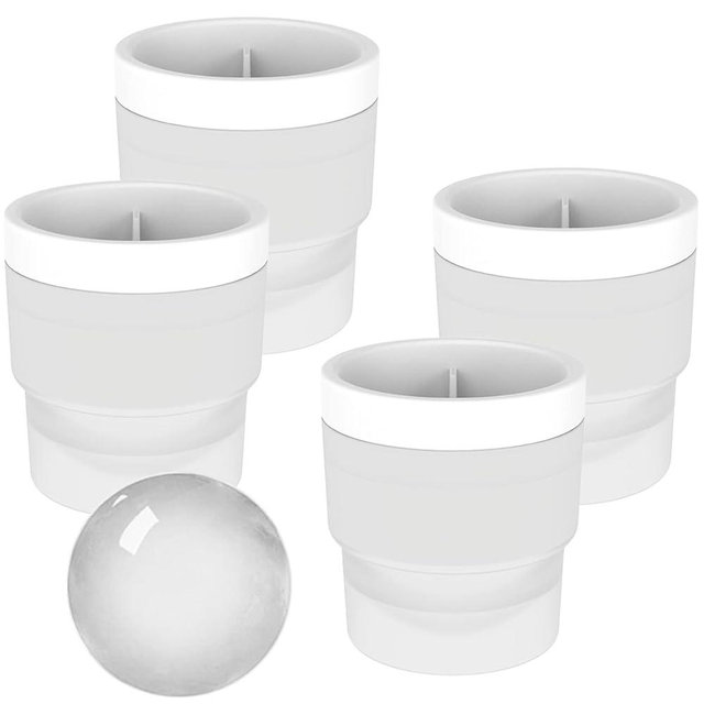 DAPOWER Ice Ball Maker Mold - Set of 4, Round Ice Cube Mold, 2.4 Inch Sphere Ice Cubes for Whiskey, Cocktails, Bourbon (4, White)