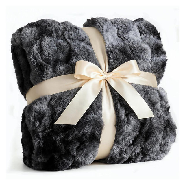 CGK Linens Faux Fur Blanket – Plush Soft and Warm in Marble Black, Size Queen