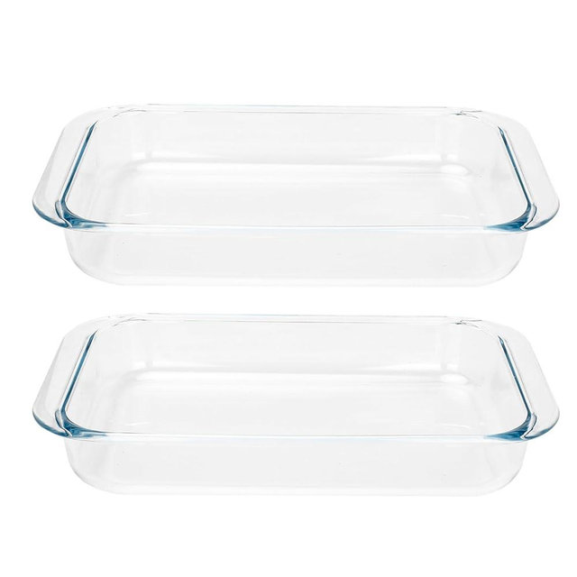 2 Pack 1-Quart Tempered Glass Oblong Baking Dishes, Personal Sized Bakeware and Cookware