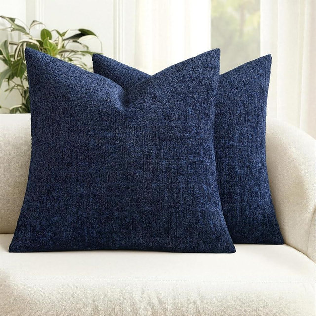 MIULEE Decorative Throw Pillow Covers 18x18 Pack of 2 Navy Blue Couch Pillow Covers Soft Cozy Textured Chenille Pillowcases for Home Decor Sofa Living Room Cushion Bedroom