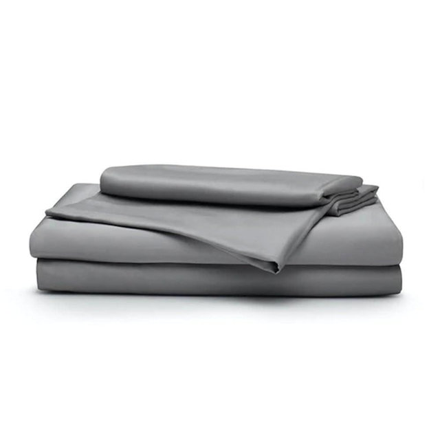 Sleepgram Viscose Fiber Queen Size Bed Sheet Set with Flat Sheet, Fitted Sheet, and 2 Pillowcases for Comfortable Night's Sleep, Grey Stone