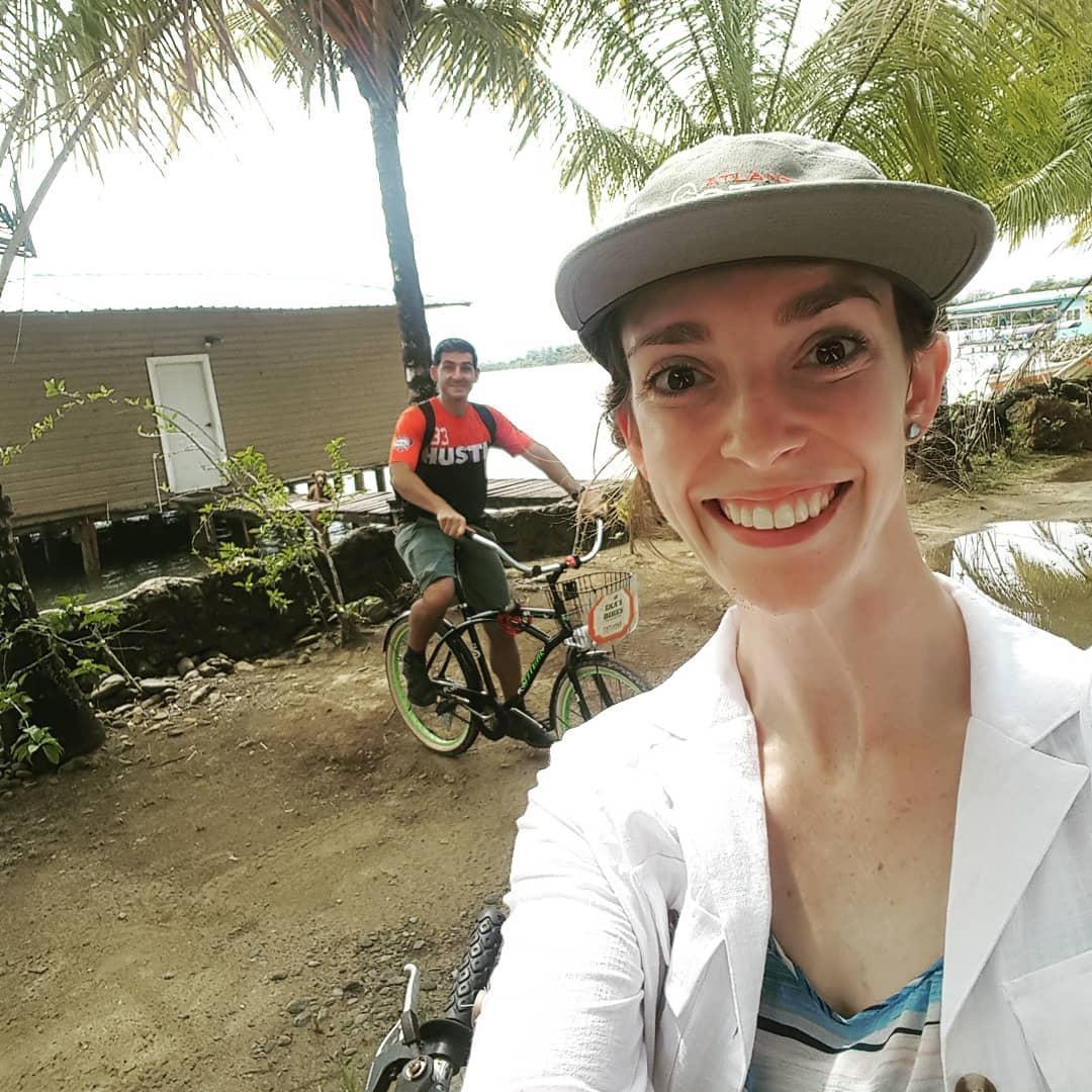 John and Cate like to keep it moving, even when on vacation. Here they are taking off on rented bikes to explore Bocas del Toro in Panama.