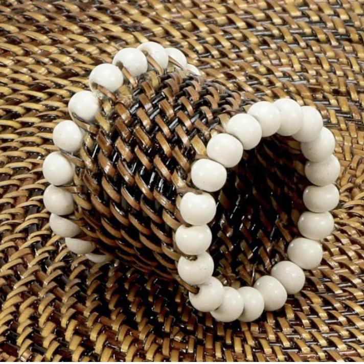 Calaisio - Handwoven Beaded Napkin Ring - White (Set of 4)