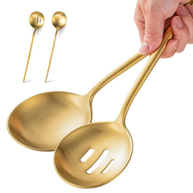 O.C.E. 4 Pcs Serving Spoons Set,Includes 2 Serving Spoons and 2 Slotted Spoon,Large Spoon for Catering Buffet,Matte Gold Utensils,Dishwasher Safe,10.3 Inches