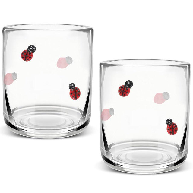 SiliFine Ladybug Icon Juice Glasses, 14oz Red Ladybug Stemless Wine Drinking Juice Glass Cup for Summer Birthday Party Supplies Gift