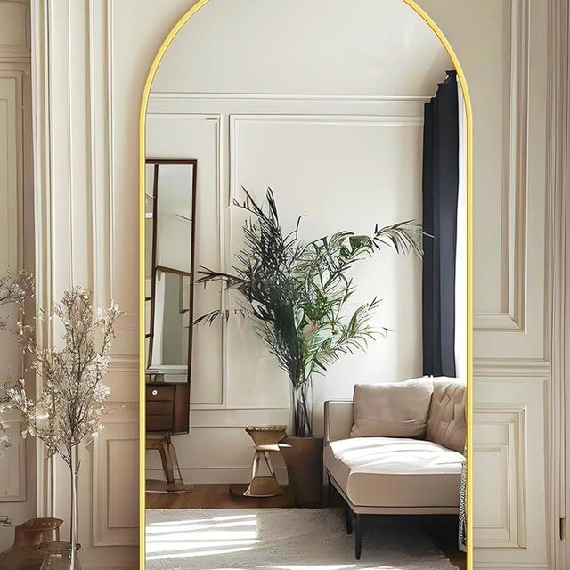 Antok Full Length Mirror, 71"x32" Arched Floor Mirror, Glassless Mirror Full Length with Stand, Floor Mirror Freestanding, Wall Mounted for Living Room, Gold