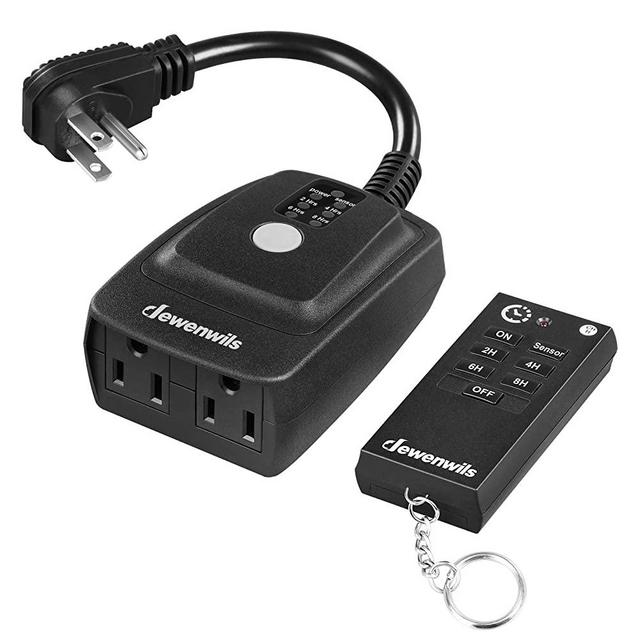 DEWENWILS ODT12B Outdoor Light Sensor Timer, Heavy Duty Waterproof Plug in Switch, 100 ft Range Remote Control for 2 Grounded Electrical Outlets, 1/2HP UL Listed
