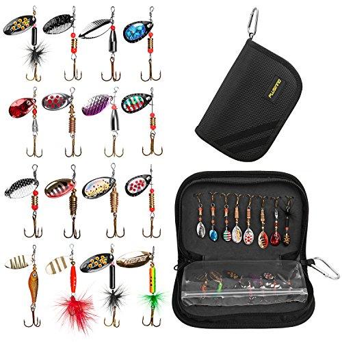 PLUSINNO Fishing Lures for Bass 16pcs Spinner Lures with Portable Carry Bag,Bass Lures Trout Lures Hard Metal Spinner Baits Kit