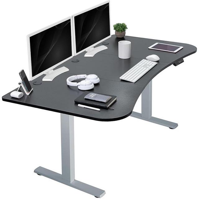VIVO Electric 63 x 32 in Standing Desk, Memory Height Adjustment, 1B Series, Black Carbon Fiber Top Gray Frame, DESK-KIT-1G1R