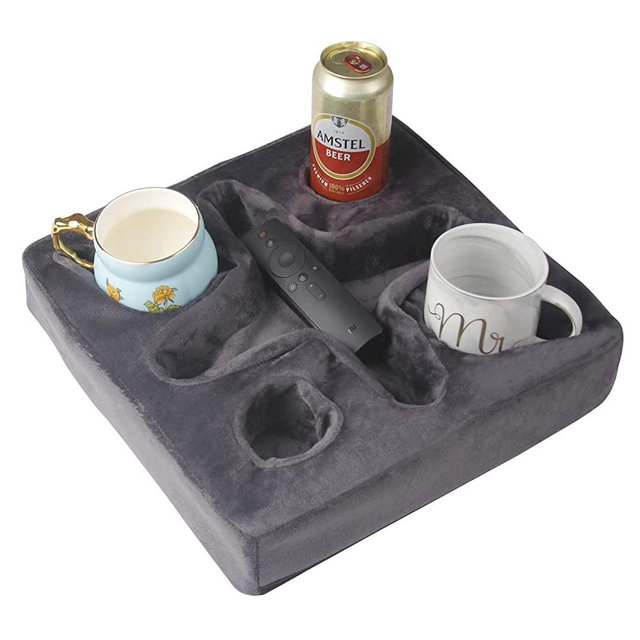 Couch and Bed Cup Holder Pillow, Sofa Refreshment Tray for Drinks/Remote Control/Snacks Holder