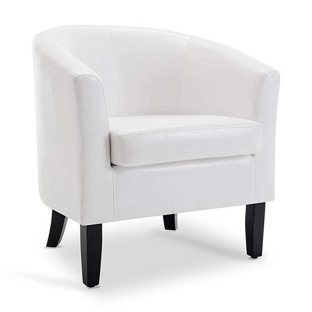 BELLEZE Modern Accent Arm Club Chair Faux Leather Tub Barrel Style for Living Room, Bedroom, or Reception Room with Flared Legs and Plush Cushion - Highland (White)