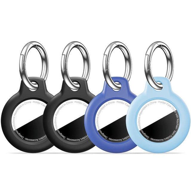MOLOSLEEVE [4 Pack] for Airtag Holder Case with Keychain, Shockproof GPS Cover Anti-Scratch Key Chain, for Airtag Accessories for GPS Item Tracker Cases for Bags, Luggages, Black/Black/Blue/Light Blue
