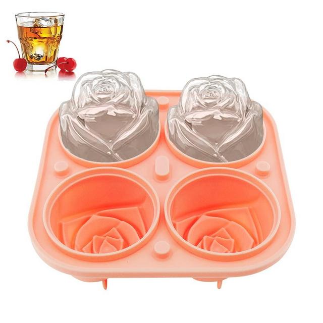 KooMall 2.4 Inch Large Rose Ice Cube Trays Silicone Round Ice Cube Mold BPA Free Ice Trays for Freezer with Lid Ice Ball Maker Mold for Whiskey Cocktails Bourbon Juice(Pink)