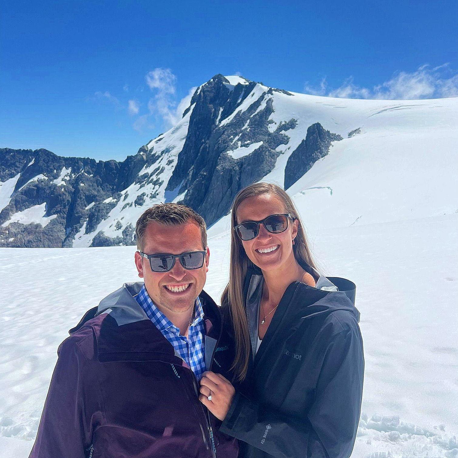 On top of a glacier high in the mountains of the South Island of New Zealand