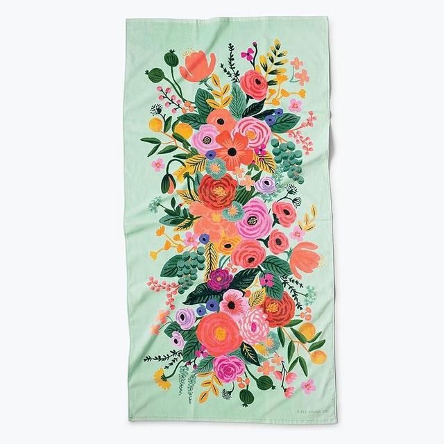 RIFLE PAPER CO. Garden Party Beach Towel, 64" L x 32" W, Save Your Spot in The Sun, Printed with Full Color, Made from Super Soft 100% Velour Cotton, Machine Washable